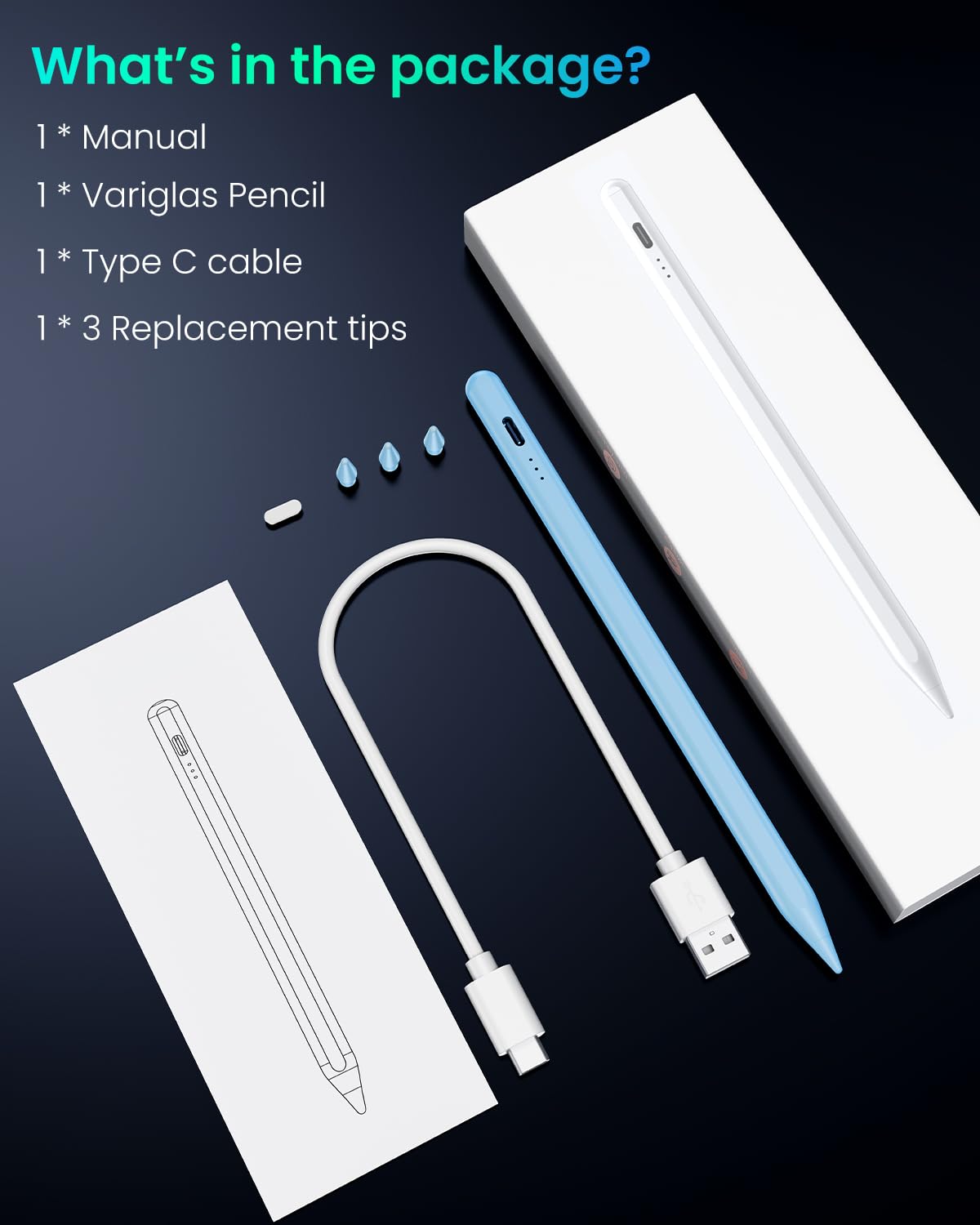 Variglas Pencil for iPad - 2018-2025 15 Minutes Fast Charging, Palm Rejection,Tilt Sensitivity, Stylus Pen Compatible with iPad Pro 11"/12.9"/13", 11/10/9/8/7/6th Gen, Air 3-6, Mini 5/6