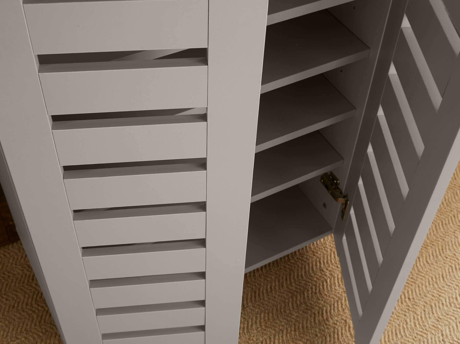 Home Source 2 Door Wooden Shoe Storage Cabinet Rack Stand Slatted Cupboard, Grey