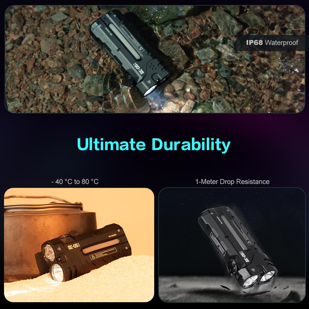 LOOP GEAR SK05 Pro Rechargeable Flat LED Torch with 8000mAh Power Bank, 4360 High Lumens, 10 Lighting Modes, Floodlight & Spotlight, IP68 Bright Flashlight for Camping,Hiking, Emergency & Survival