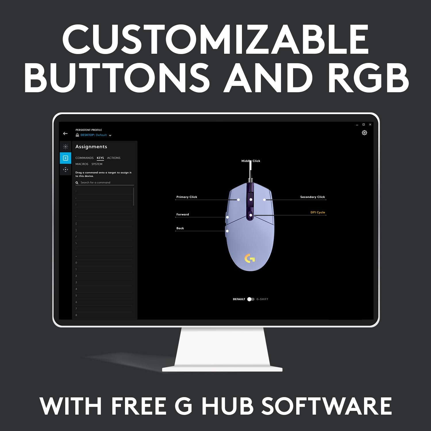 Logitech G203 LIGHTSYNC Gaming Mouse with Customizable RGB Lighting, 6 Programmable Buttons, Gaming Grade Sensor, 8K DPI Tracking, Lightweight - Lilac