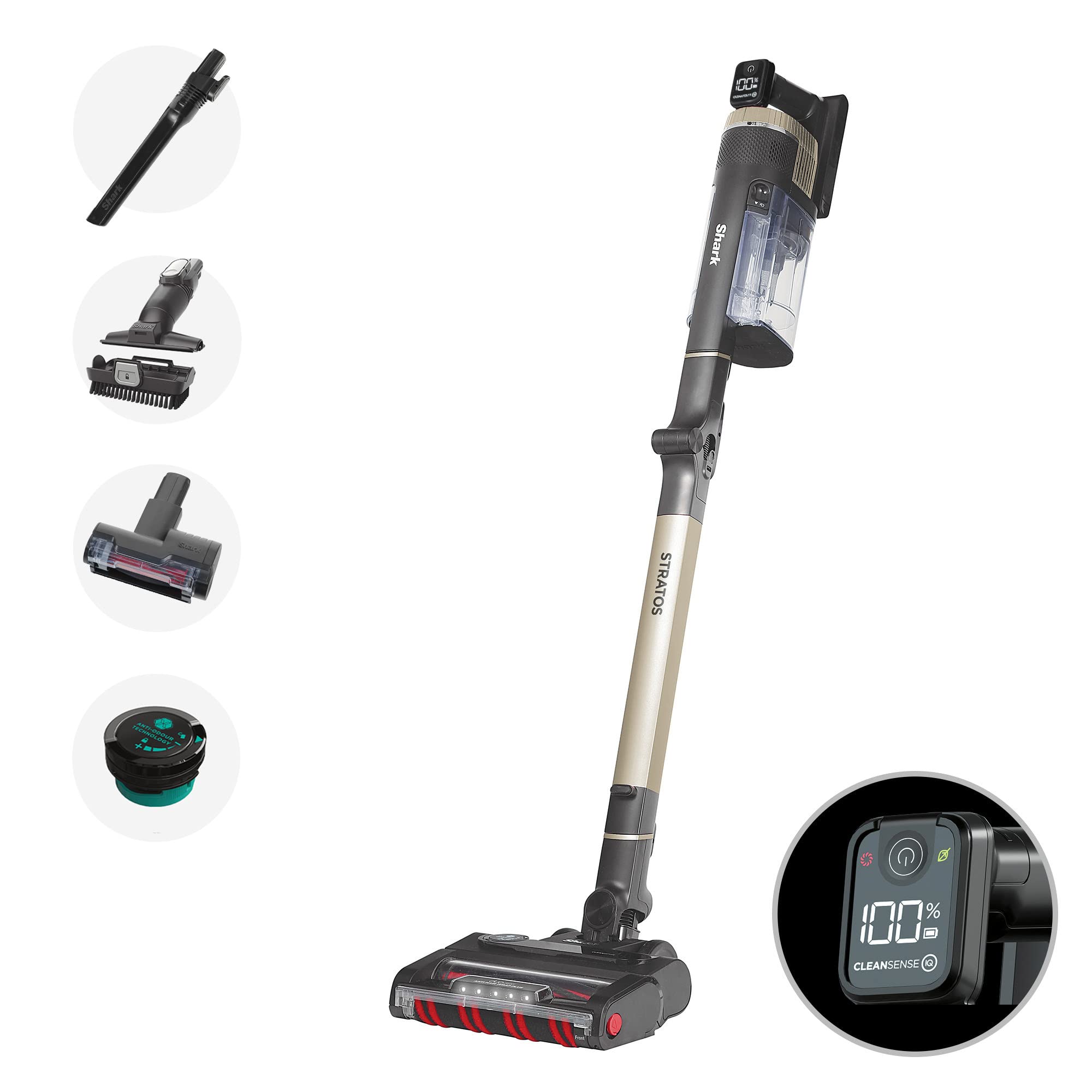 Shark Stratos Cordless Stick Vacuum Cleaner with Anti Hair Wrap Plus, Clean Sense IQ & Anti-Odour Technology, 60 Mins Run-Time, Removable Battery, Charcoal/Rose Gold IZ400UK