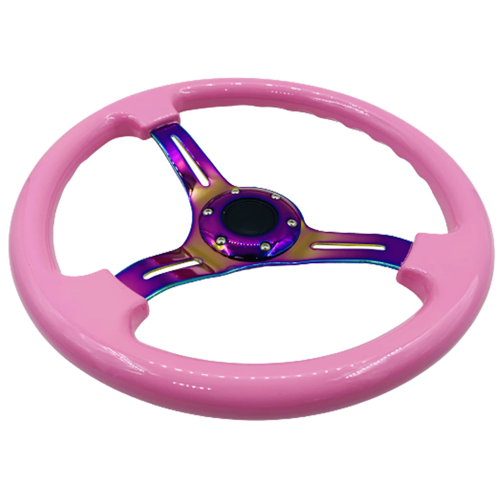 350mm Green Racing Steering Wheel Neo Chrome Spoke Universal 6 Bolts 45mm Deep Dish Classic ABS Wood Steering Wheel with Horn Button