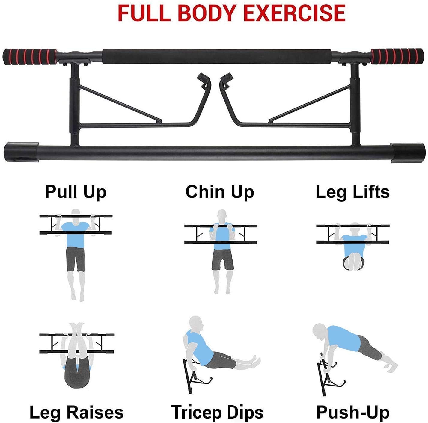 ROMIX Pull Up Bar Doorway, Adjustable Length 72-97cm No Screw Chin Up Bar Door Frame Width Locking, Multifunctional Body Fitness Training Equipment with Exercise eBook for Body Workout Home