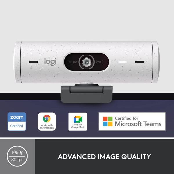 Logitech Brio 500 Full HD Webcam with Auto Light Correction, show Mode, Dual Noise Reduction Mics, Webcam Privacy Cover, Works with Microsoft Teams, Google Meet, Zoom, USB-C Cable, Streaming - White