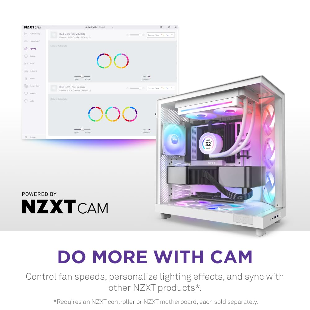 NZXT F420 RGB Core - 420mm Single-Frame Fan Unit with 3 x 140mm RGB Fans - Speed & Lighting Control - High Static Pressure & Airflow - Fluid Dynamic Bearings - 8 aRGB LEDs Per Fan - White