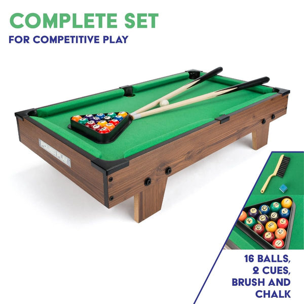 Power Play | Pool Table Game, Portable Wooden Classic Games Table, Indoor Outdoor Game for Kids and Adults, Brown 25inch
