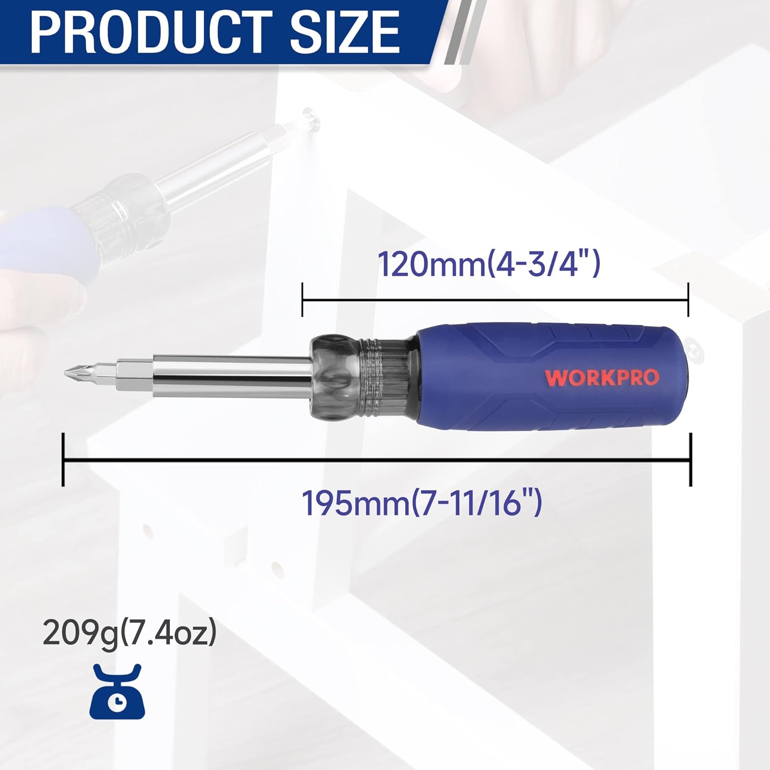 WORKPRO 11 in 1 Multi-bit Screwdriver, Reversible Screwdriver with Phillips/Slotted/Torx/Pozidriv, 4 Interchangeable Multibits and 3 Sockets for DIY, Repair