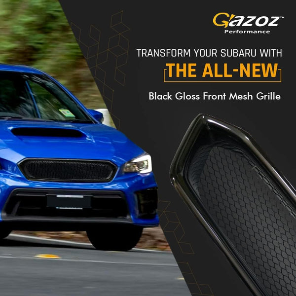 Exterior Accessories Parts - Glossy Front Grille Compatible With 2018 2019 2020 2021 Subaru WRX STI VA - Gloss Black Finished W/Black Mesh Grill - Debadge