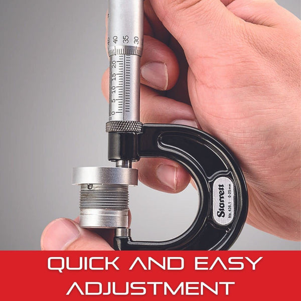 Starrett 436.1XRL-1 Outside Micrometre, Ratchet Stop, Lock Nut, Carbide Faces, 0-1" Range, 0.001" Graduation
