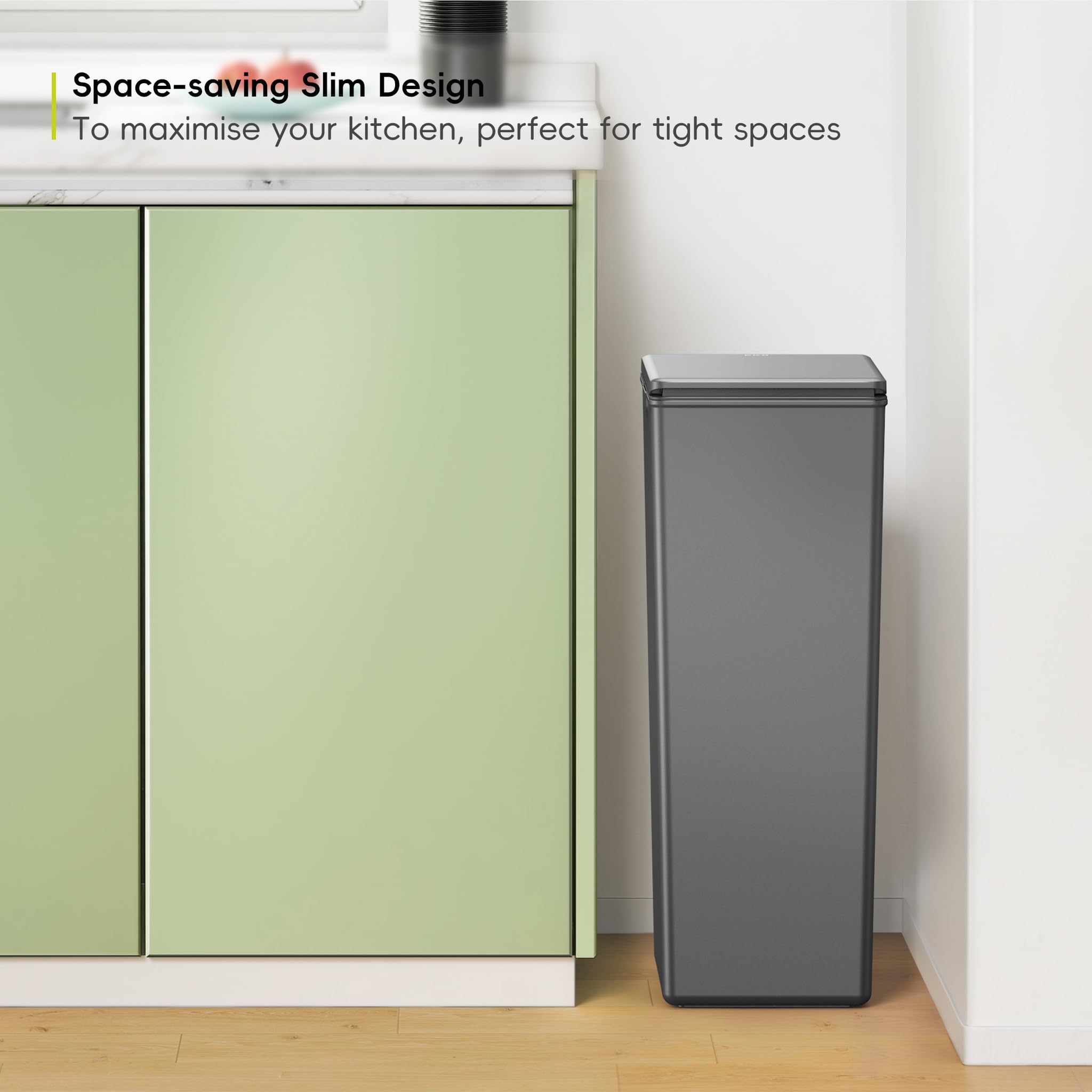 EKO Morandi Kitchen Bin, Plastic Touch Top Recycling Bin For Kitchen & Home, Large Push Top Bin, Dark Grey, 40 Litre