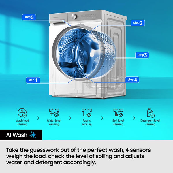 Samsung Series 6 Washer Dryer, AI Energy, Wi-Fi enabled, 9/6kg 1400rpm, White,WD90DG6B85BEU1