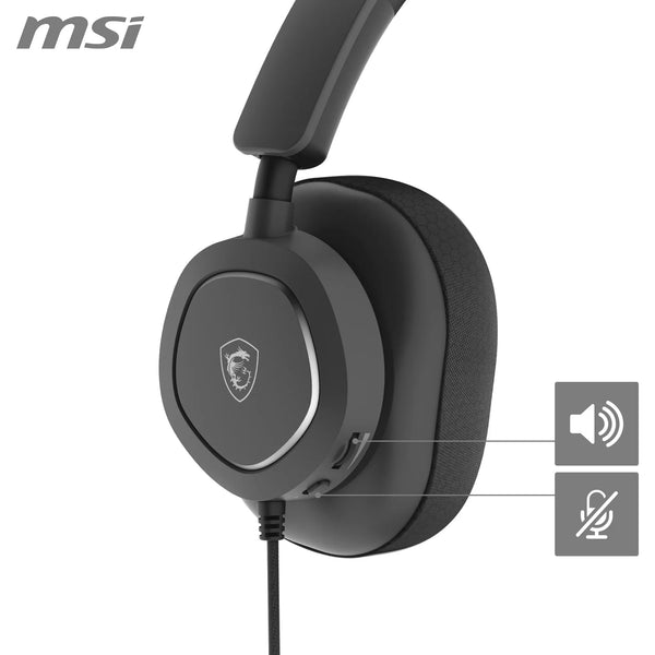 MSI IMMERSE GH50 GAMING HEADSET - 7.1 Virtual Surround Sound, Vibration Feedback, 40mm Neodymium Drivers, RGB Lighting, Detachable Mic, Inline Controls, USB 2.0 Connector - Wired (Package may vary)