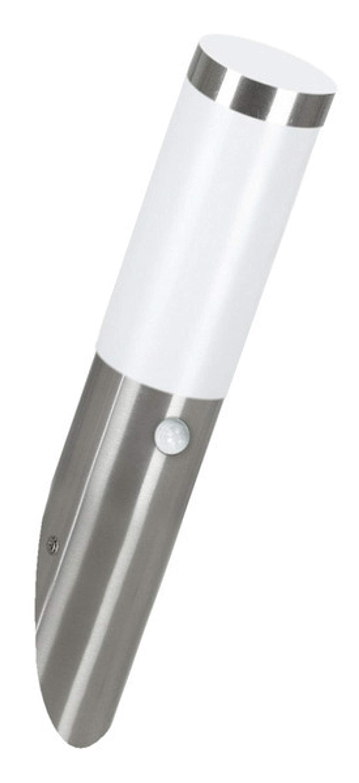 Eglo Helsinki LED Outdoor Wall Light, Exterior Lamp incl. Motion Detector, Silver Stainless Steel and White Plastic Garden Lighting, E27Socket, IP44