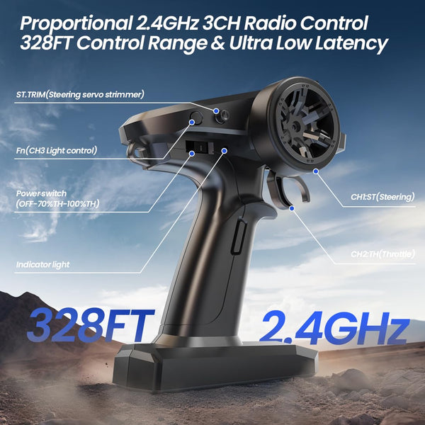 DEERC Remote Control Car 1:10 Scale RC Cars 48+ KM/H High Speed 40+Min Play, 4WD All Terrains Off Road Radio RC for Adults and Kids Hobby RC Truck Vehicle, 2 Battery Crawler Toy Gift for Boys