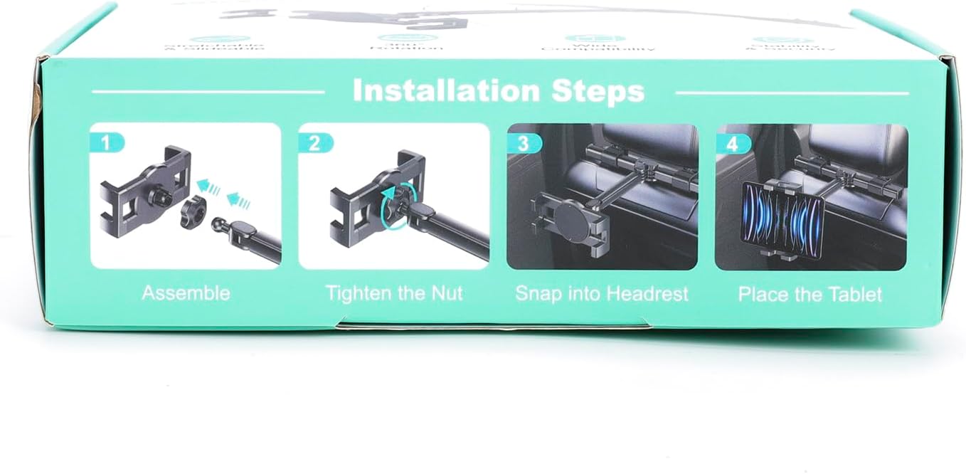 Rolgno Tablet Holder for Car, [Folding Extension Arm] Adjustable Headrest Holder Stand for Kids, Tablet Mount Back Seat Compatible with iPad Pro/Air/Mini, Galaxy Tab & 4.7-12.9" Devices