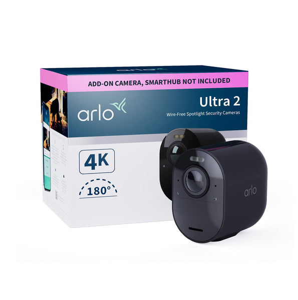 Arlo Ultra 2 Security Camera Outdoor, 4K UHD, Wireless CCTV, 6-Month Battery, Colour Night Vision, Weatherproof, Bright Spotlight, 2-Way Audio, 2 Cam Kit, Arlo Secure Trial Included, Black