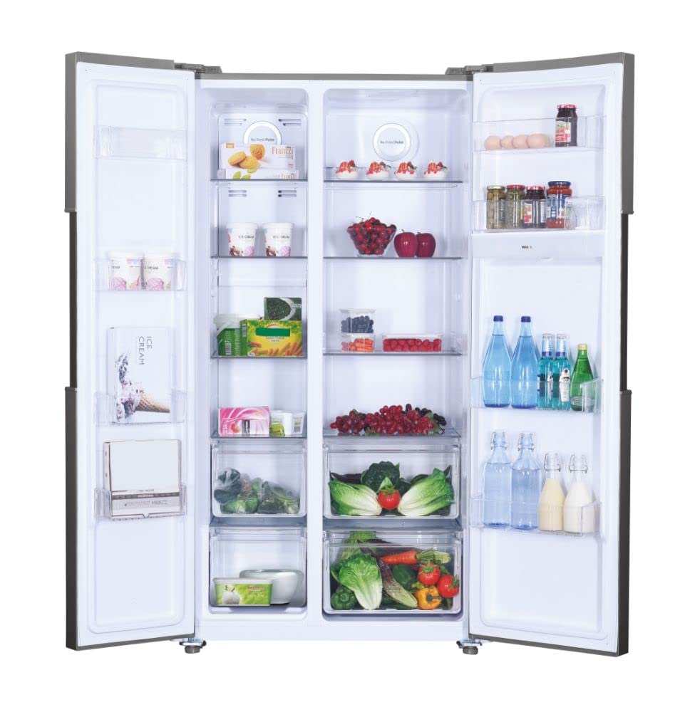 Hoover H-FRIDGE 500 MAXI Freestanding American Fridge Freezer with Water Dispenser, Side by Side, Total No Frost Technology, E Class, 532L Total Capacity, Inox, 91x67x177 cm - HHSBSO6174XWDK-1