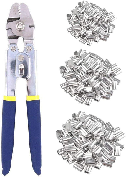 TooTaci Wire Rope Cable Crimping Tool Wire Rope Swager Crimper Fishing Crimping Tool with 200 PCS Aluminum Double Barrel Ferrule Crimping Loop Sleeves