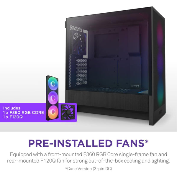 NZXT H5 Flow RGB - Compact ATX Mid-Tower PC Gaming Case - High Airflow - F360 RGB Core (CV) Included - 360mm Front & 240mm Top Radiator Support - Cable Management - Tempered Glass - White