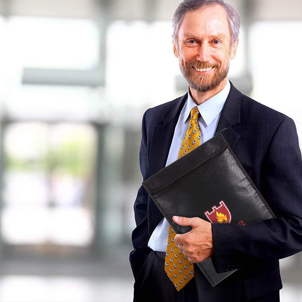 Fireproof Document Bag, 15" x 11" Solid Silicone Coated Fire Resistant & Water Resistant Money Fireproof Safe Storage for Jewelry, Zipper Closure for Maximum Protection