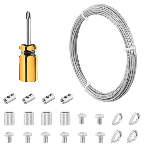 Abimars Wire Rope 2mm, 6m Stainless Steel Garden Wire Rope Cable with Crimping Aluminum, 7x7 Strand Core Metal Cable Wire Rope for Fence, Picture Hanging,Clothes Line