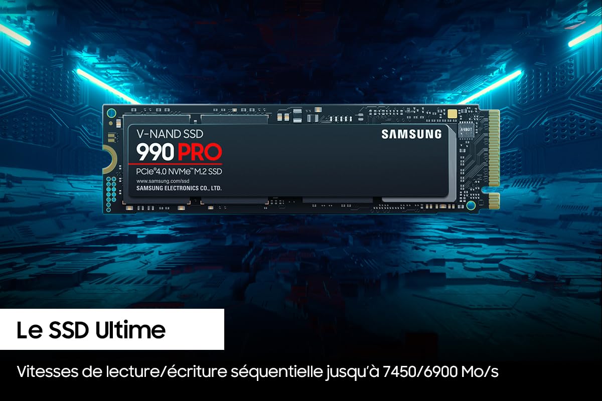 Samsung 990 PRO NVMe M.2 SSD, 2 TB, PCIe 4.0, 7,450 MB/s read, 6,900 MB/s write, Internal SSD, For gaming and video editing, MZ-V9P2T0BW