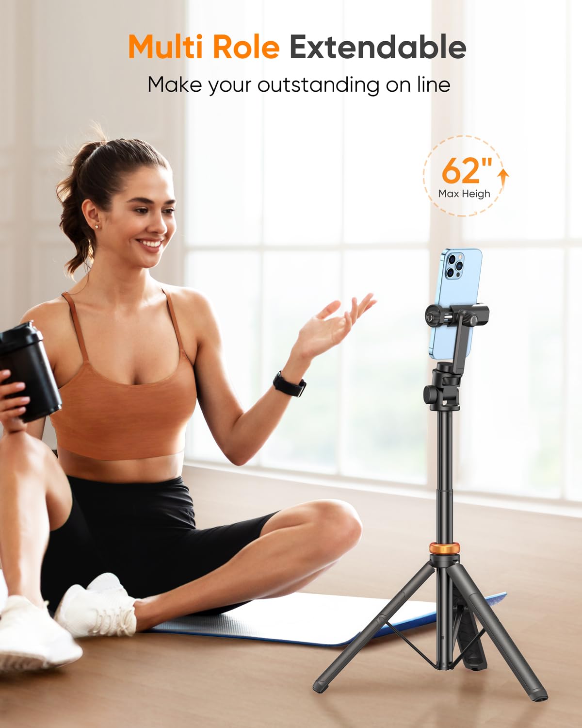 Newest 62" Phone Tripod - Tripod for iPhone & Selfie Stick with Remote, Extendable Phone Tripod stand for Filming,Travel, Solidest Smartphone Stick Compatible with iPhone and Android