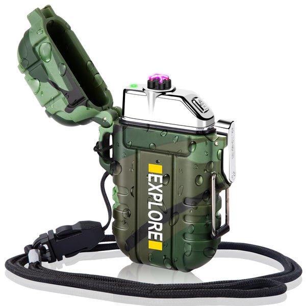 Electric Lighter Rechargeable USB, Electronic Plasma Arc Lighter Windproof and Waterproof for Hiking, Camping, Outdoor, Survival, Tactical, EDC Gear, Gifts for Him Men (Black)