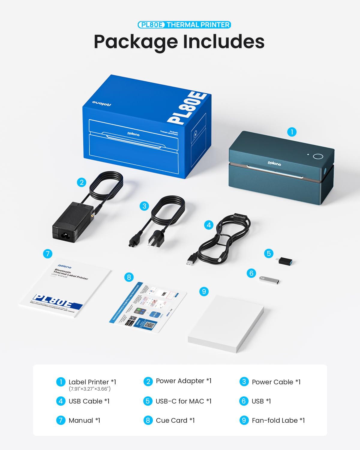 POLONO Bluetooth Thermal Shipping Label Printer, Wireless 4x6 Shipping Label Printer for Small Business, Support iOS, Android, Windows and Mac, Compatible with Amazon, Ebay, Shopify, Etsy, USPS (Grey)