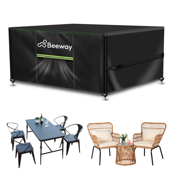 BEEWAY Garden Furniture Cover With Air Vent, Waterproof Patio Rattan Sofa Table Chair Set Cover - 420D Oxford Fabric, Windproof - Rectangular 242 x 182 x 100cm