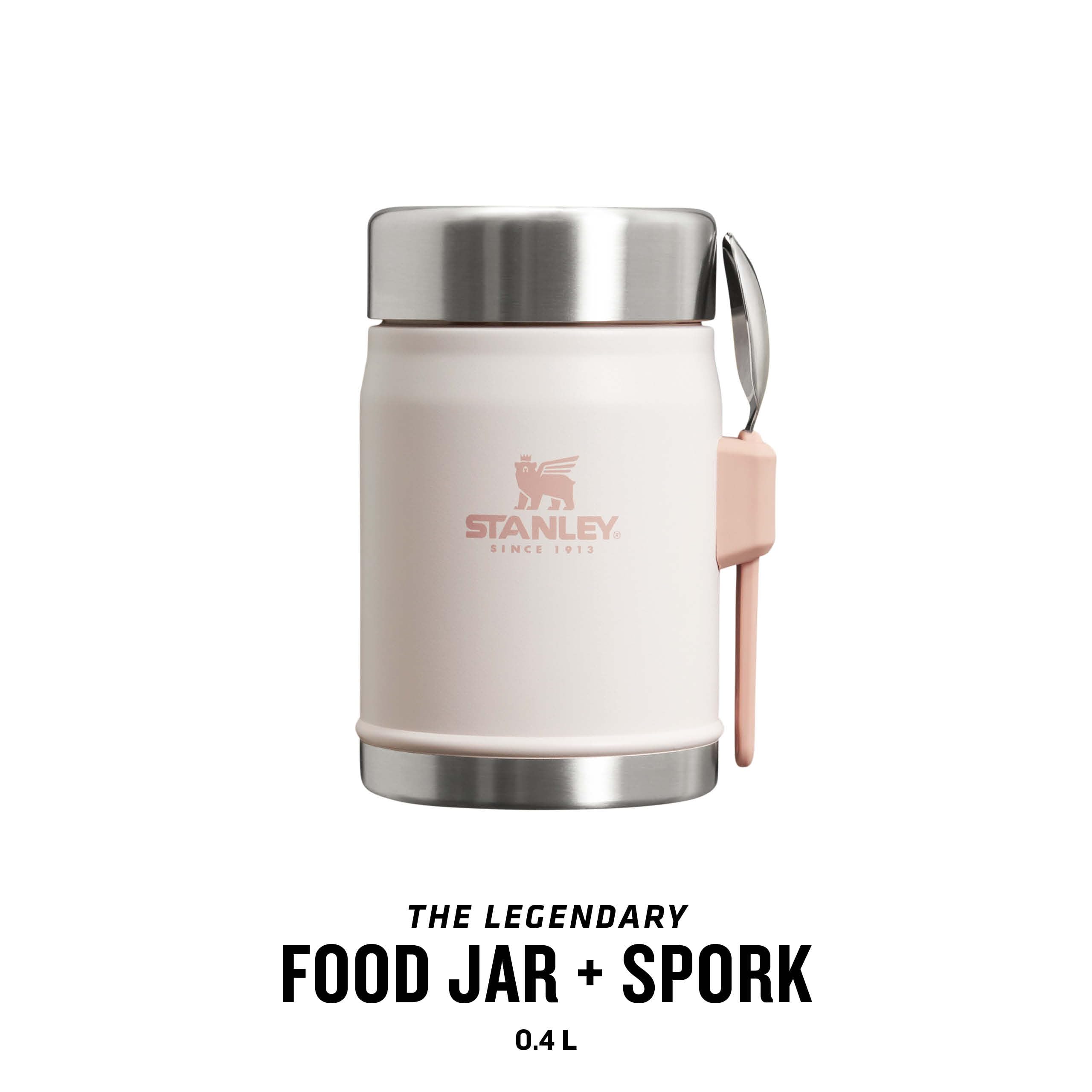 Stanley Classic Legendary Food Jar 0.4L With Spork - Keeps Cold For 7 Hours - BPA-Free Stainless Steel Soup Flask - Leakproof - Dishwasher Safe - Rose Quartz
