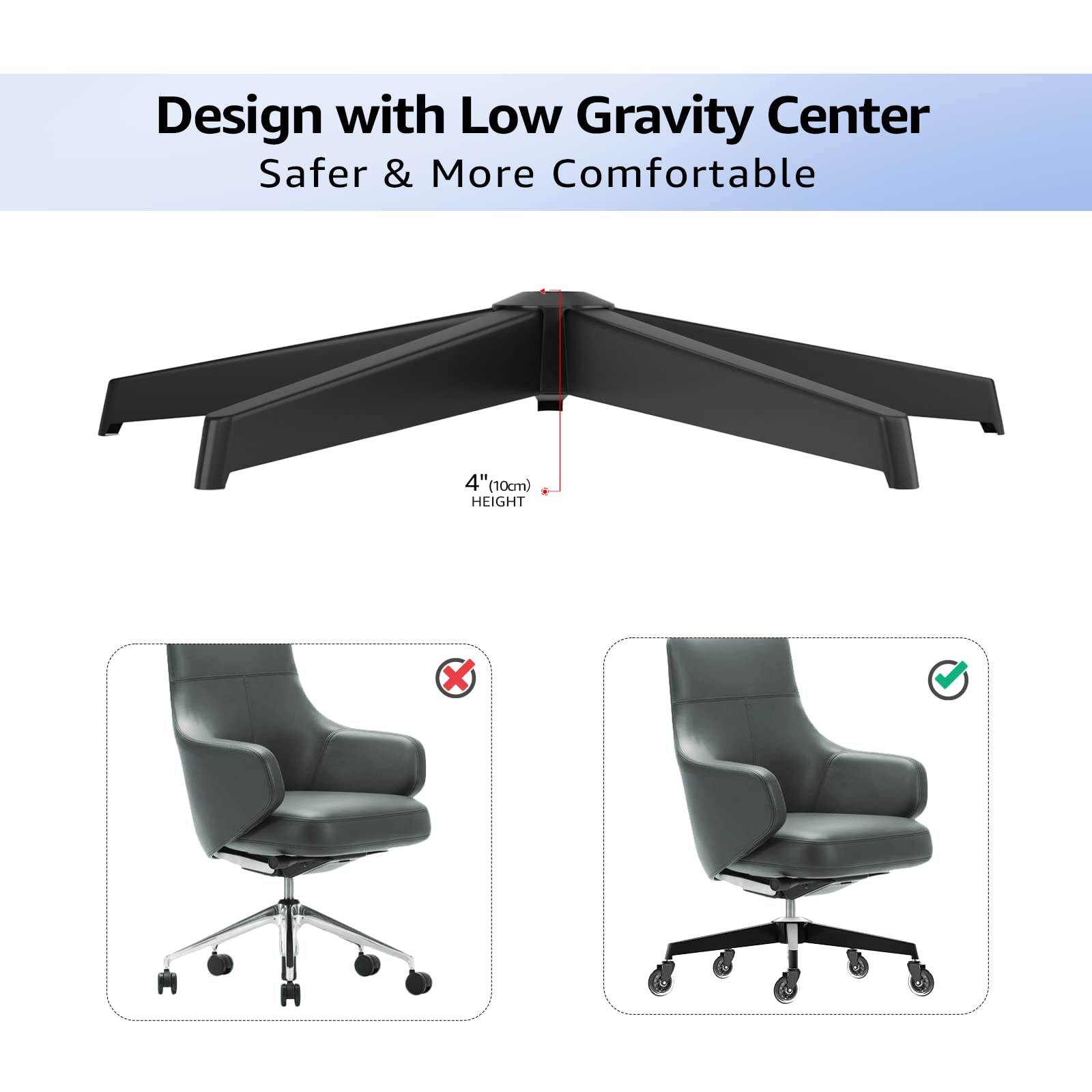 Mastery Mart 28"Heavy Duty Office Chair Replacement Base(2400Lbs), Office Chair Base Replacement Universal Caster and Gas Cylinder Size, Matte Black