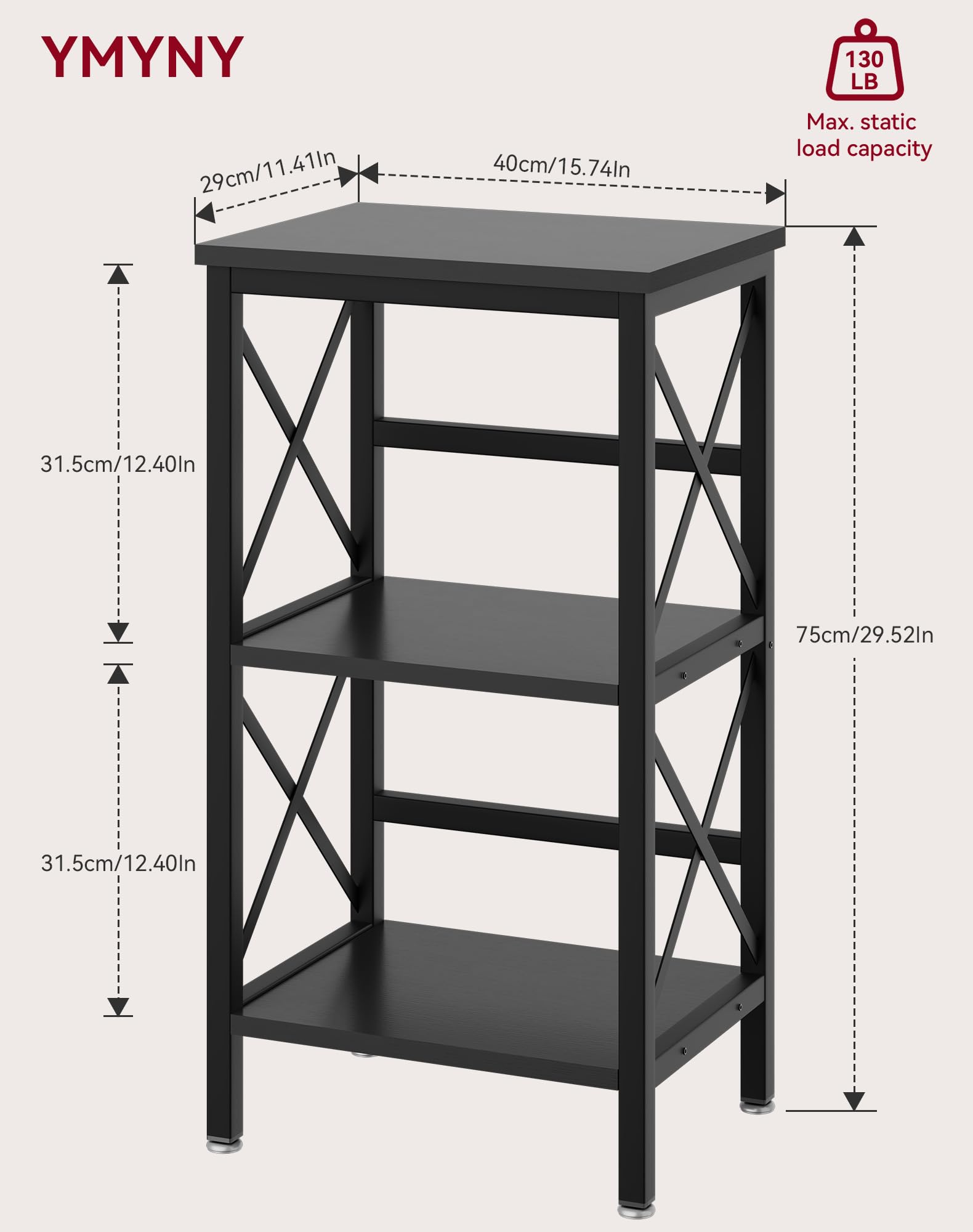 YMYNY Bookcase, 3 Tier Storage Rack, Plant Rack, Storage Microwave Shelf with Steel Frame, for Living Room, Kitchen, Office, Study Hall, Industrial