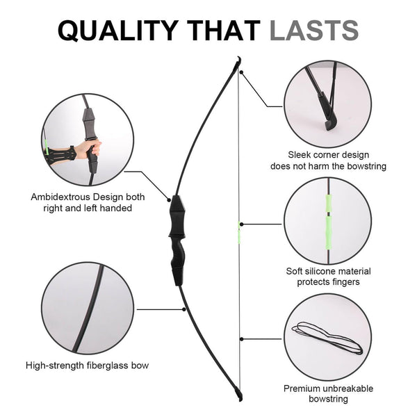 Dostyle Recurve Bow and Arrows Set Teenagers Ambidextrous Archery Beginner Gift for Outdoor Archery Training (Black)