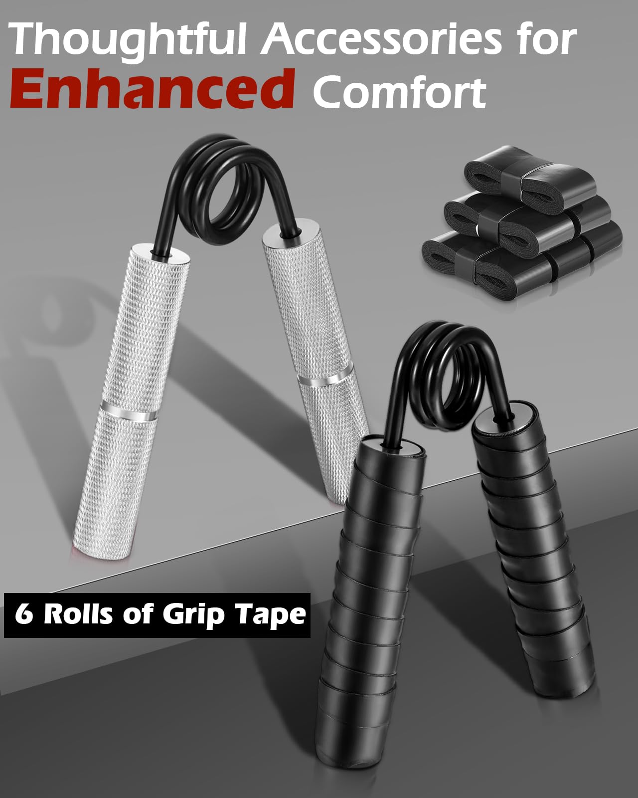 Hozzen Grip Strengthener Trainer Set - 6 Pack Metal Hand Grips Strengthener 100-350LBS, Heavy-Duty Wrist Forearm Strengthener with 6 Rolls of Grip