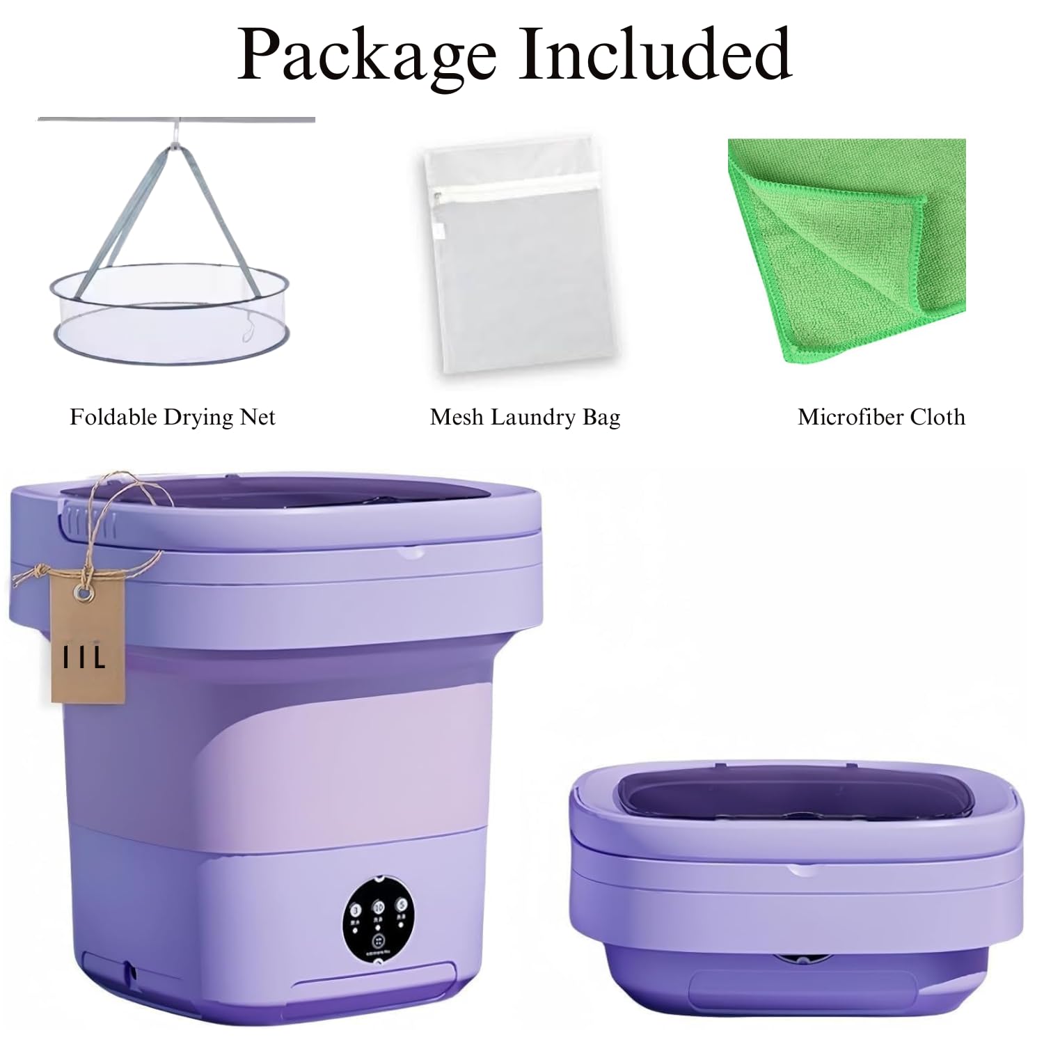 Portable Washing Machine, 11L Foldable Washer & Spin Dryer with Laundry Bag & Drying Net & Microfiber Cloths, Laundry Machine with 3 Cleaning Modes for Baby Clothes and Underwear (Blue)