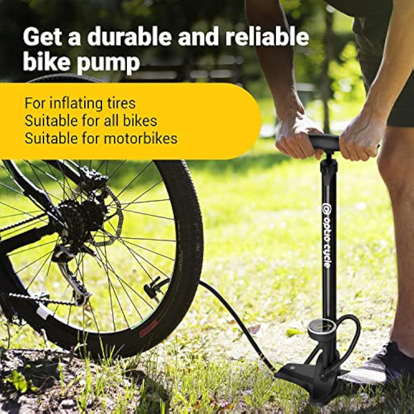 Optio Cycle Bike Pump With Pressure Gauge 160 PSI / 11 Bar Air Pump, Bicycle Pump For All Bikes | Cycle Pump, Bike Floor Pump For Presta and Schrader Valve | Bike Tyre Pump