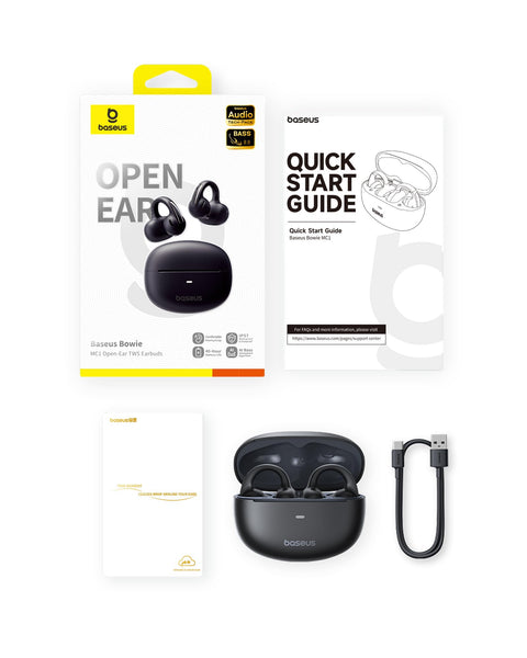 Baseus Bowie MC1 Open-Ear Headphones – Lightweight Bluetooth Air Clip with 40H Battery Life & Bass Ai HiFi Sound Quality & Bluetooth 5.4, (5.2g) with IP57 for Sports & Travel - White