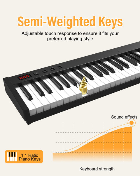 OYAYO 88 Key Digital Piano Full Size Semi-Weighted Keys, Complete Bundle Includes Double X Stand, Travel Bag, Touch Sensitivity Portable Keyboard for Beginners and Musicians on the Road