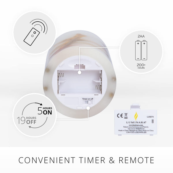 Luminara Embedded Flameless LED Candle - Orange Leaf 3.5" x 6.5" - Moving Flame Pillar, Battery Operated Timer, Real Wax, Unscented, Safe