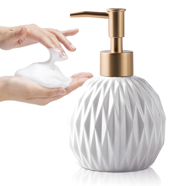 Ceramics Gold Soap Dispenser for Bathroom, Relief Soap Dispenser for Kitchen Sink, 400ml/13.5Oz Refillable Liquid Hand Soap Dispenser with Gold Pump