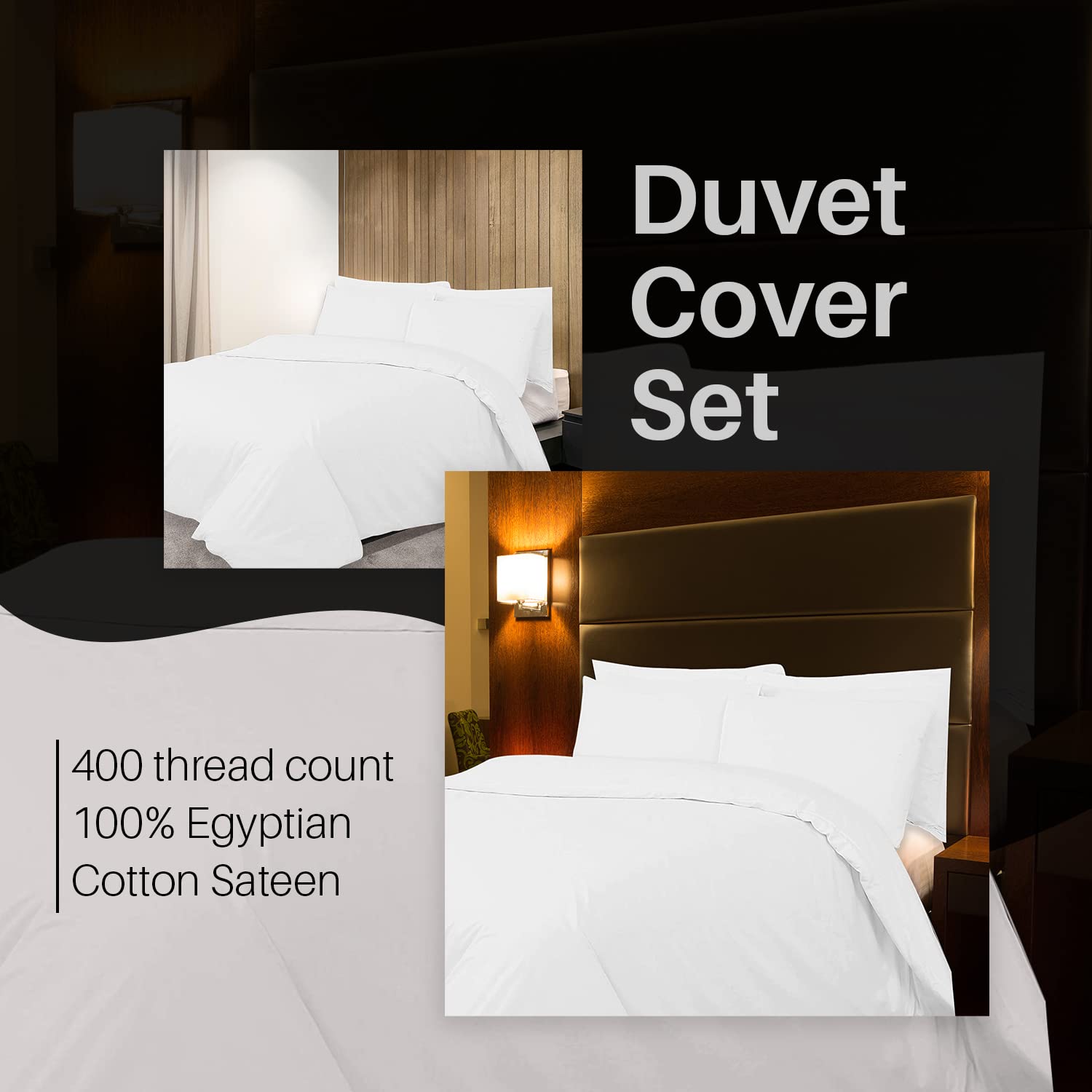 DTEX HOMES 400 Thread Count Duvet Quilt Cover Set With Pillow Cases 100% Egyptian Cotton Sateen Bed Set Super King