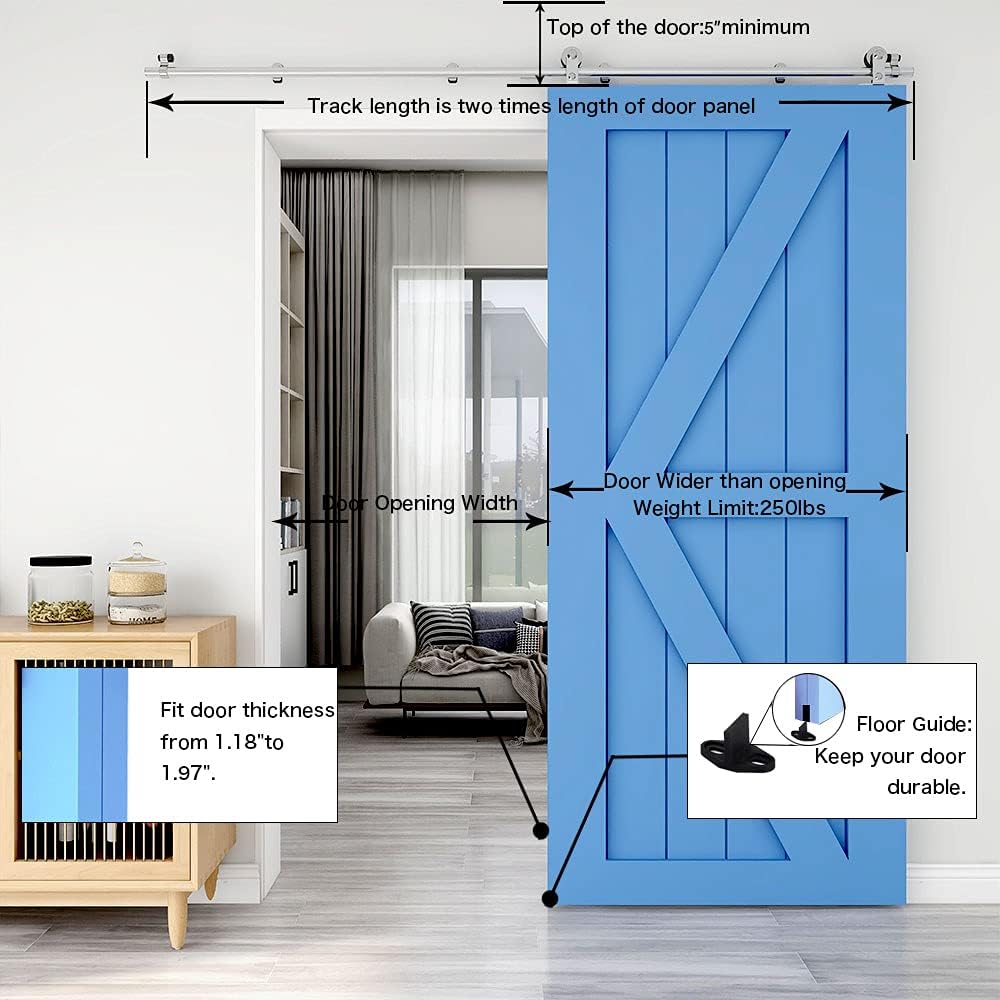 CCJH 200CM/6.6FT Stainless Steel Sliding Barn Door Hardware Kit Track Roller Closet Accessory for Single Door T Shape