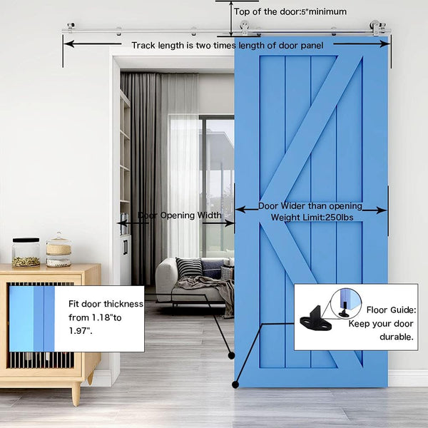 CCJH 200CM/6.6FT Stainless Steel Sliding Barn Door Hardware Kit Track Roller Closet Accessory for Single Door T Shape
