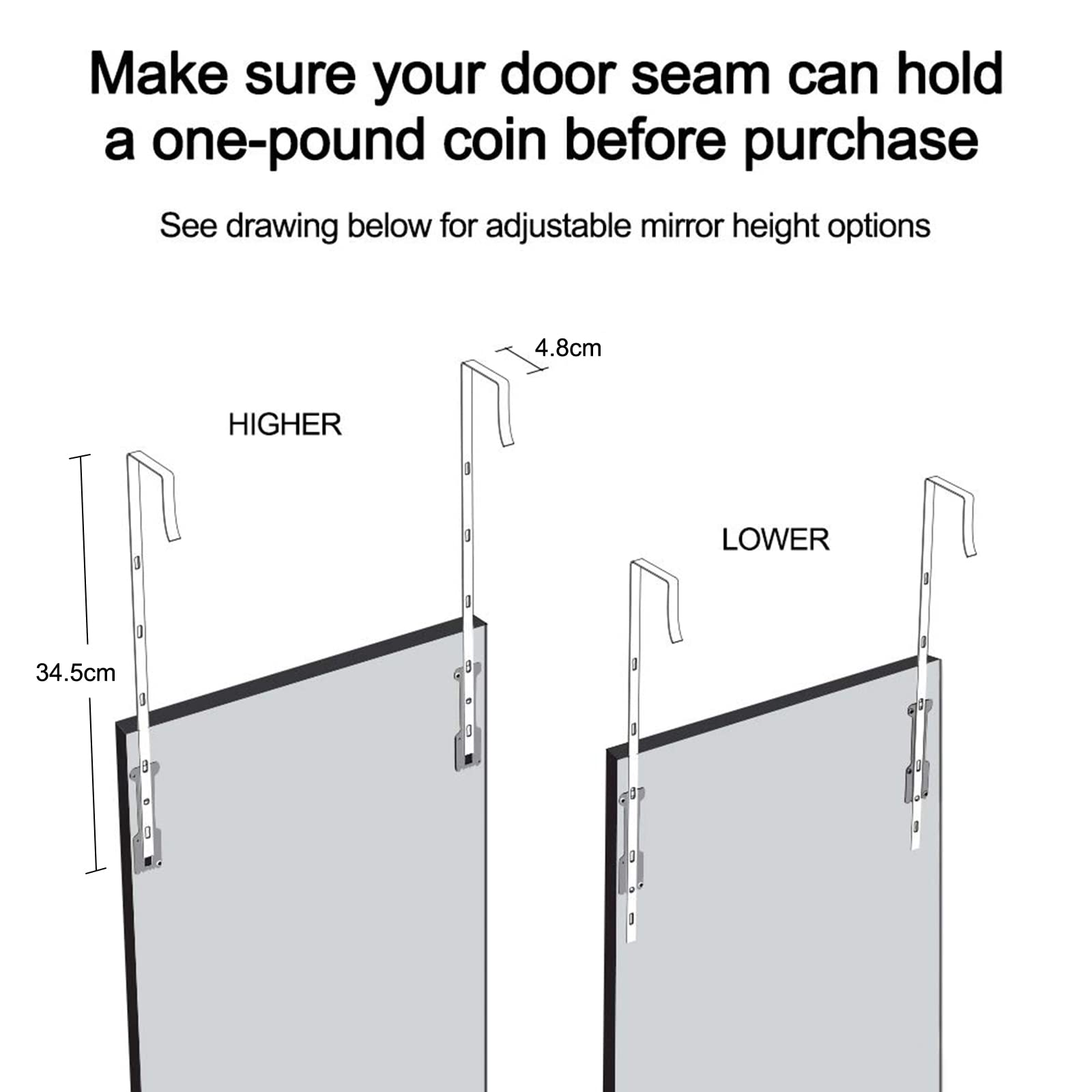 Dripex Over Door Mirror Full Length, 110 x 45cm Wall Mounted Mirror Door Hung Mirror for Bathroom/Bedroom/Wardrobe - Toughened Glass, White