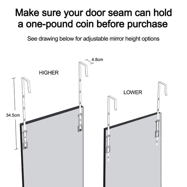 Dripex Over Door Mirror Full Length, 110 x 33cm Wall Mounted Mirror Door Hung Mirror for Bathroom/Bedroom/Wardrobe - Toughened Glass, White