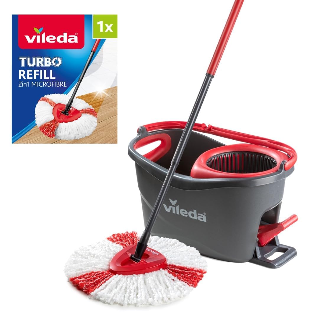 Vileda Turbo 3 in 1 with Microfibre Pad, Spin Mop For Cleaning Floors, Set Of 1x Mop And 1x Bucket