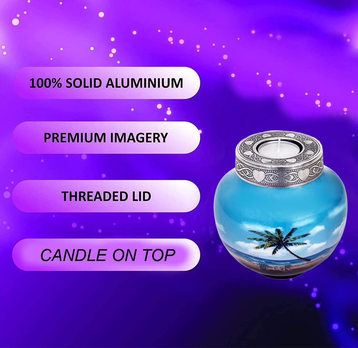 HLC Beach Urn Lovely Beach Urn Blue Palm Tree Design Cremation Urns for Human Ashes Cremation Sharing Urn to Remember Your Loved One Medium Funeral