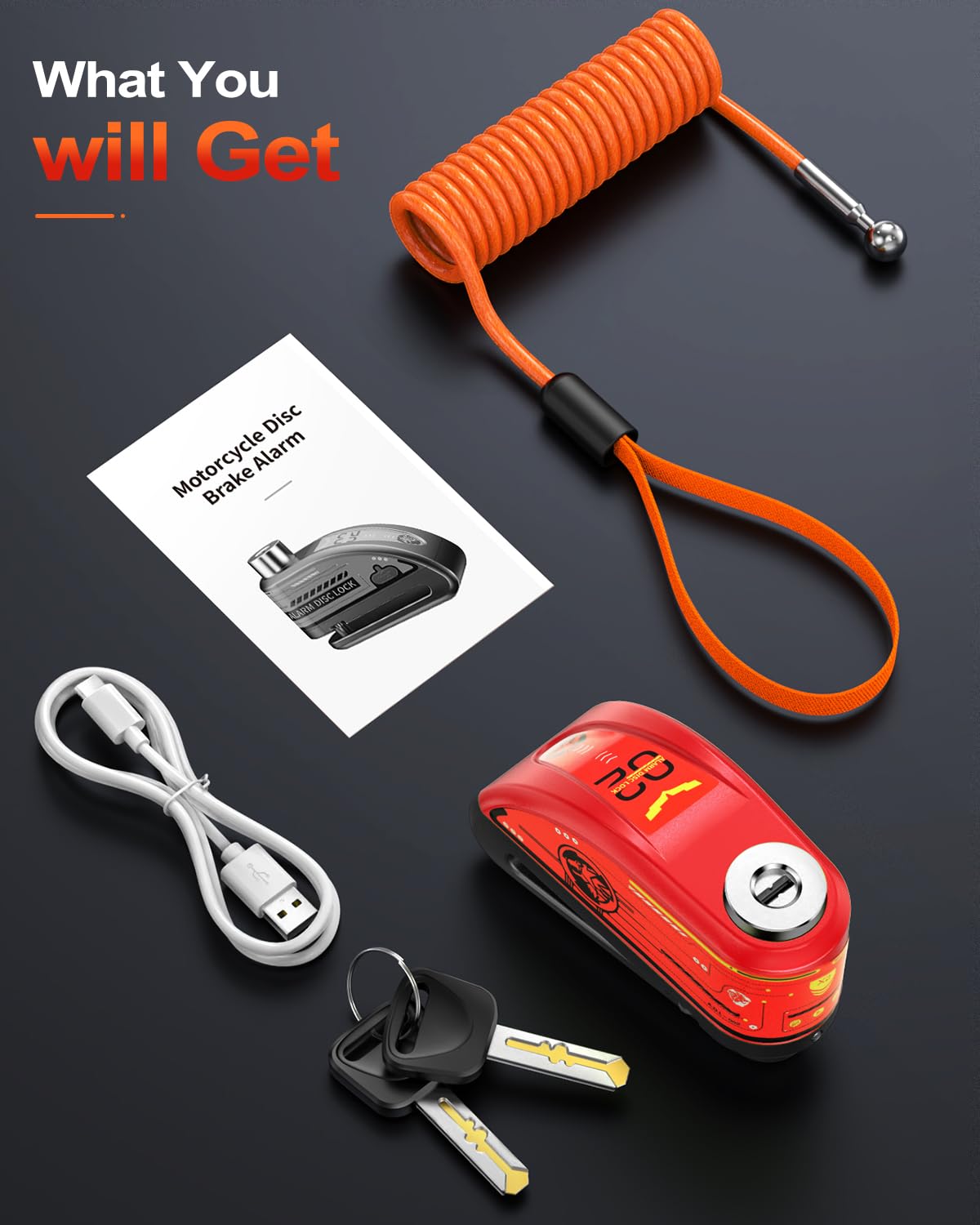 ZEXMTE Motorbike Disc Lock with Alarm, Rechargeable 120dB Anti-Theft Alarm with 5.9 FT Reminder Cable, Heavy-duty Motorcycles Locks Waterproof Disc Lock for Motorcycle, Bike, Scooter, E-Bike