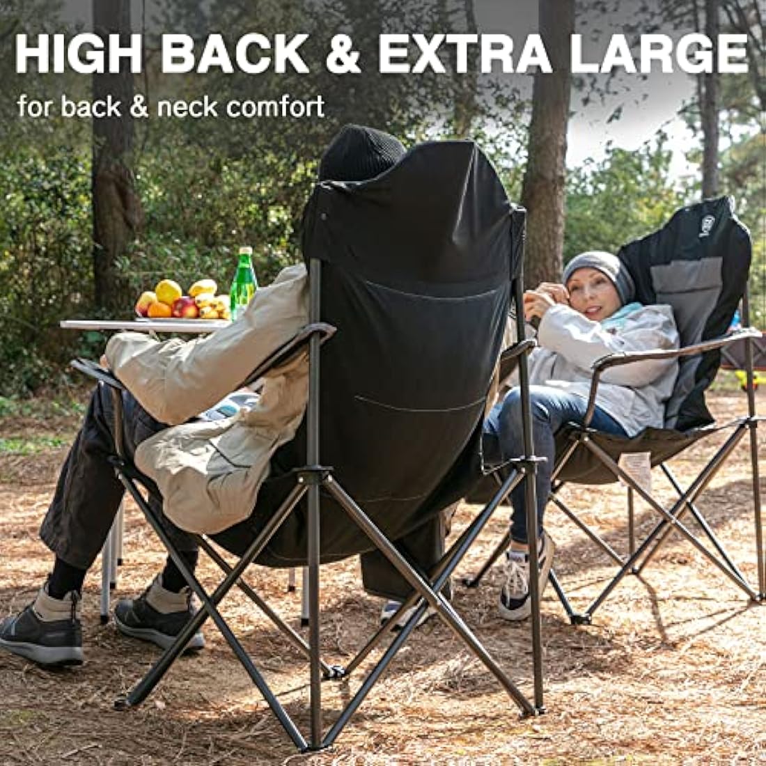 EVER ADVANCED Camping Chairs for Adults Heavy Duty Folding Chair Up to 160kg Oversized with High Back & Cup Holder & Side Pocket Comfy Camp Fold Up Chair